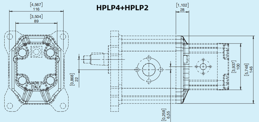 Bondioli＆Pavesi邦貝HPLP4+HPLP4多級齒輪泵尺寸