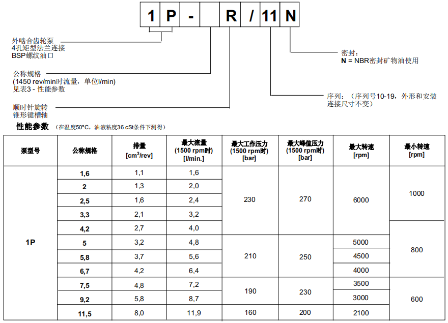 迪普馬1P系列齒輪泵型號說明及參數(shù)